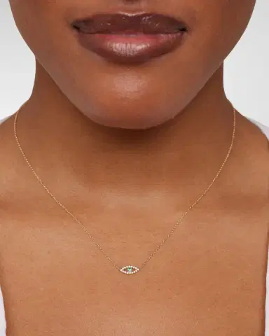 Jennifer Meyer Evil Eye Necklace with Emerald and Diamonds | Thumbnail 2 Jennifer Meyer Evil Eye Necklace with Emerald and Diamonds | Thumbnail 2