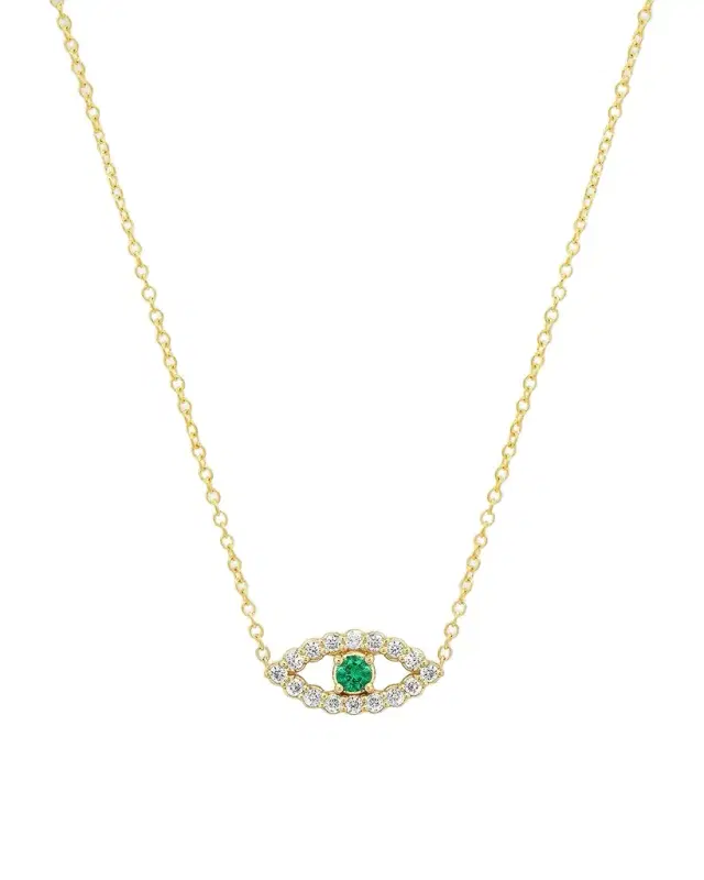 Evil Eye Necklace with Emerald and Diamonds