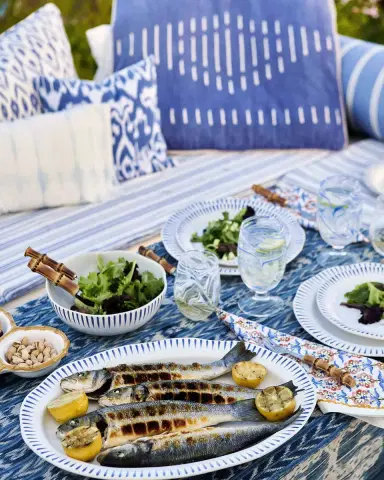 Juliska Sitio Stripe Delft Blue Serving Tray, 17" | Thumbnail 2