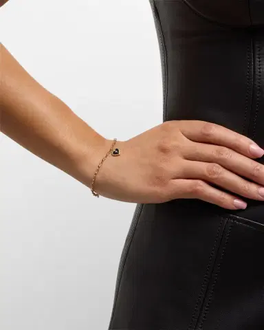 Sydney Evan Prong Set Black Enamel Heart Charm Bracelet with Scallop Border | Thumbnail 2