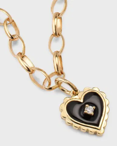 Sydney Evan Prong Set Black Enamel Heart Charm Bracelet with Scallop Border | Thumbnail 3