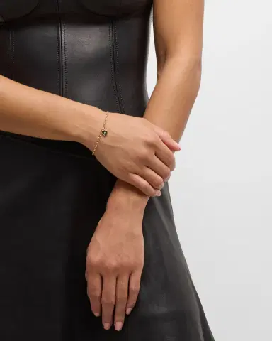 Sydney Evan Prong Set Black Enamel Heart Charm Bracelet with Scallop Border | Thumbnail 5