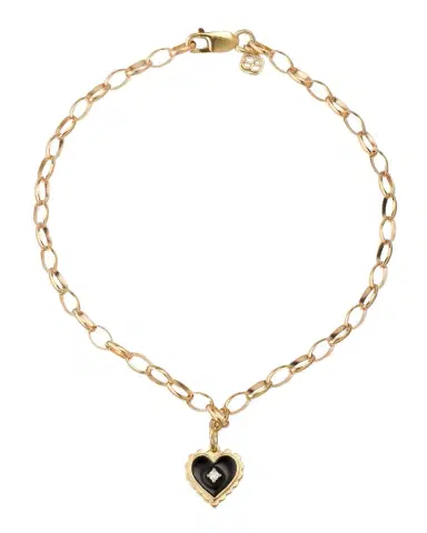 Sydney Evan Prong Set Black Enamel Heart Charm Bracelet with Scallop Border | Thumbnail 1