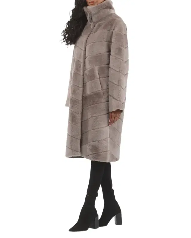 Reversible Chevron Lamb Shearling Coat