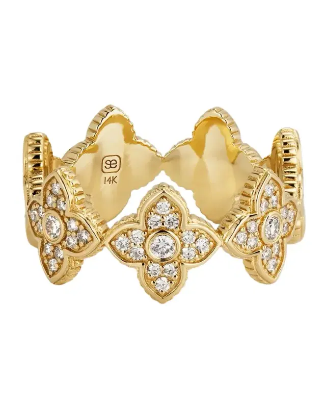 14k Gold Moroccan Flower Diamond Ring, Size 6.5