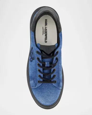 Karl Lagerfeld Paris Men's Karl Head Denim and Leather Low-Top Sneakers | Thumbnail 3 Karl Lagerfeld Paris Men's Karl Head Denim and Leather Low-Top Sneakers | Thumbnail 3