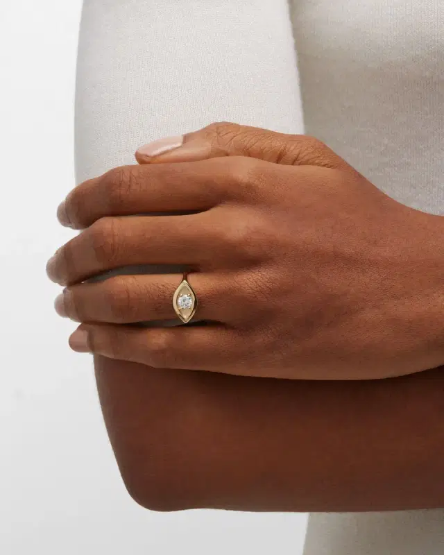 14K Large Marquis Eye Signet Ring