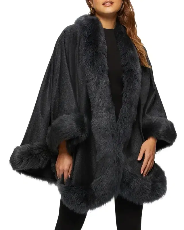 Cashmere Cape With Toscana Shearling Lamb Trim