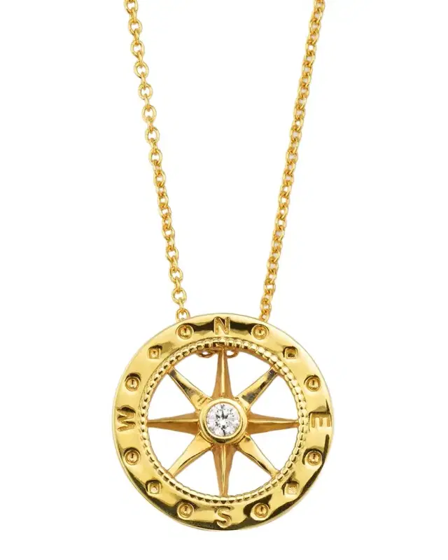 18K Yellow Gold Compass Necklace