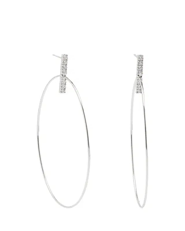 14K Gold Flawless Diamond Bar Stud Hoop Earrings, 60mm