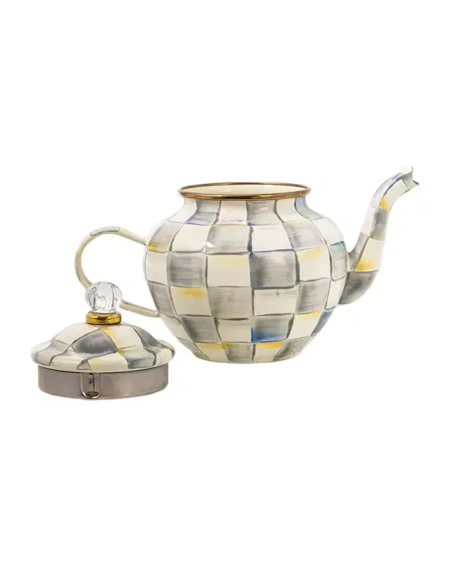 32 oz. Sterling Check Enamel Teapot