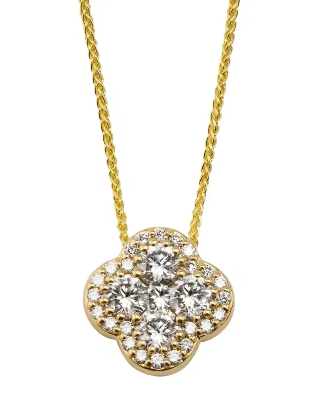 18K Yellow Gold Pave GH/SI Diamond Flower Pendant on 18" Chain, 0.68tcw