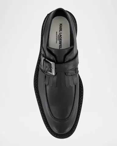 Karl Lagerfeld Paris Men's Leather Fringe Single Monk Strap Loafers | Thumbnail 3 Karl Lagerfeld Paris Men's Leather Fringe Single Monk Strap Loafers | Thumbnail 3