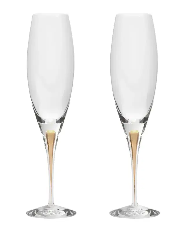 Orrefors Intermezzo Gold Champagne Glasses, Set of 2
