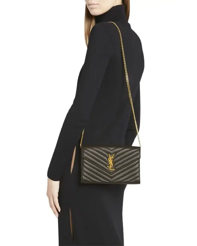 Cassandre YSL Monogram Large Wallet on Chain in Smooth Leather