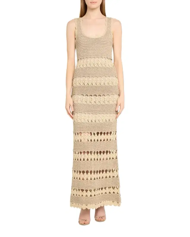 Joan Metallic Crochet Sleeveless Midi Sheath Dress