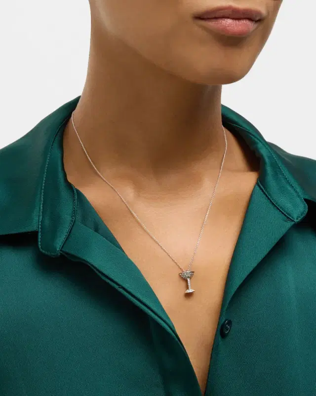 18K White Gold Martini Glass Glass Pendant Necklace