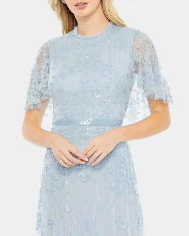 Mac Duggal Flutter-Sleeve Sequin Tulle Gown | Thumbnail 2