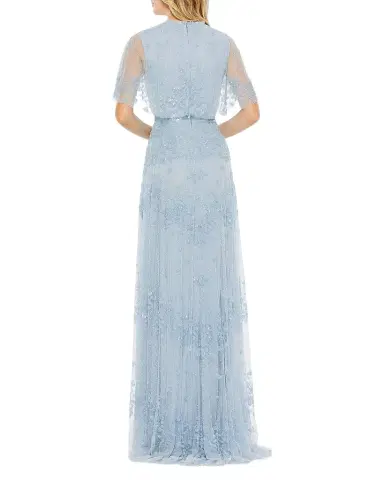 Mac Duggal Flutter-Sleeve Sequin Tulle Gown | Thumbnail 1