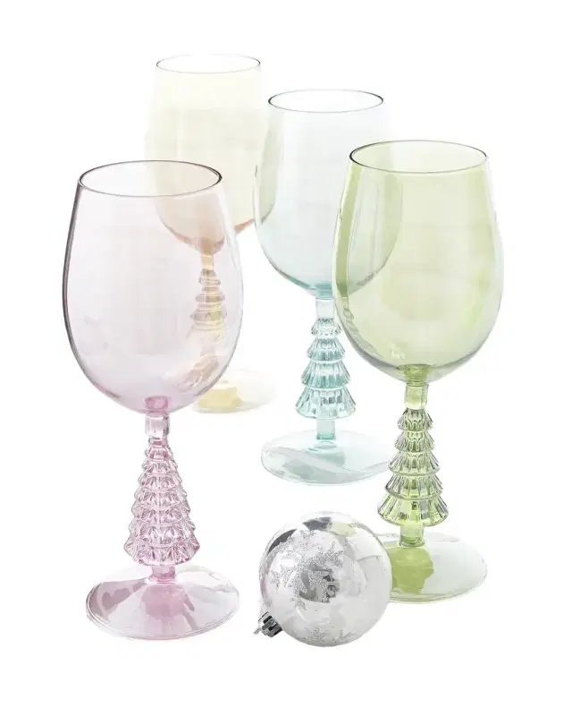Neiman Marcus Christmas Tree Wine Glasses in Gift Box, Set of 4