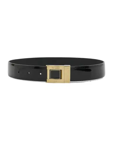 Saint Laurent Patent Leather Belt With Engraved Brass Buckle | Thumbnail 1