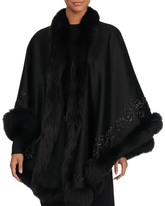 Gorski Embroidered Wool and Cashmere Capelet with Lamb Trim