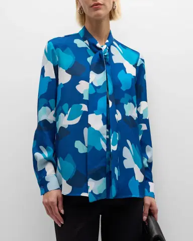 Emporio Armani Tie-Neck Abstract-Print Crepon Blouse | Thumbnail 2