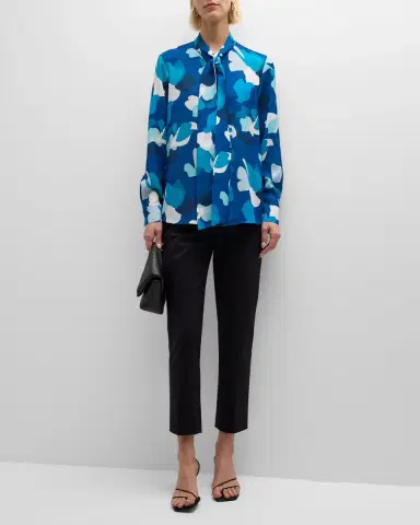 Emporio Armani Tie-Neck Abstract-Print Crepon Blouse | Thumbnail 3