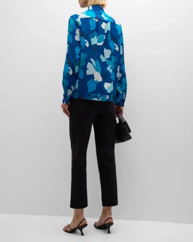 Emporio Armani Tie-Neck Abstract-Print Crepon Blouse | Thumbnail 4