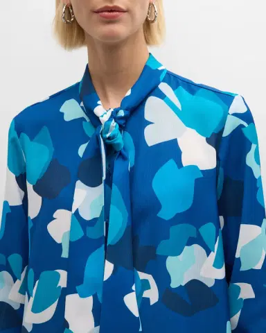 Emporio Armani Tie-Neck Abstract-Print Crepon Blouse | Thumbnail 5