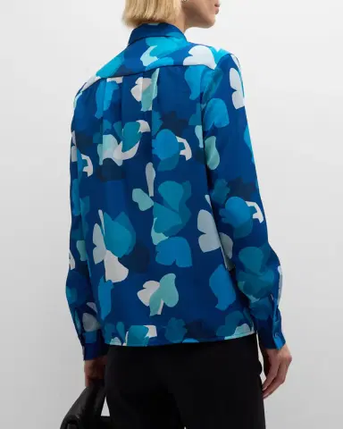 Emporio Armani Tie-Neck Abstract-Print Crepon Blouse | Thumbnail 6
