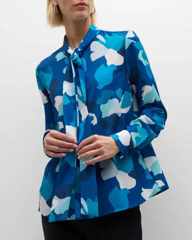 Emporio Armani Tie-Neck Abstract-Print Crepon Blouse | Thumbnail 7