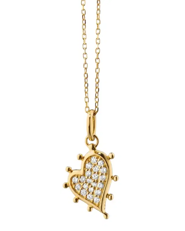 18K Yellow Gold Petite Pave Diamond Heart Necklace