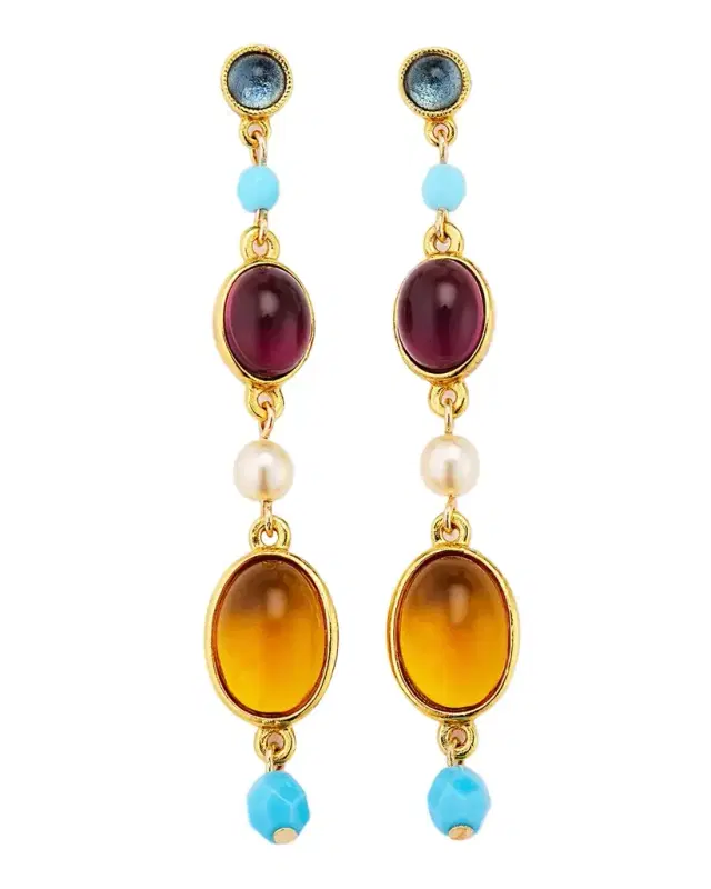 Gold Post Earrings with Multi-Stone Drops