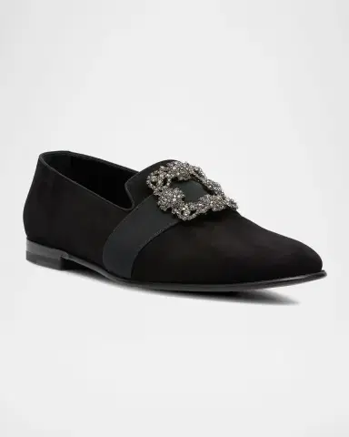 Manolo Blahnik Men's Carlton Suede Crystal Buckle Loafers | Thumbnail 3 Manolo Blahnik Men's Carlton Suede Crystal Buckle Loafers | Thumbnail 3