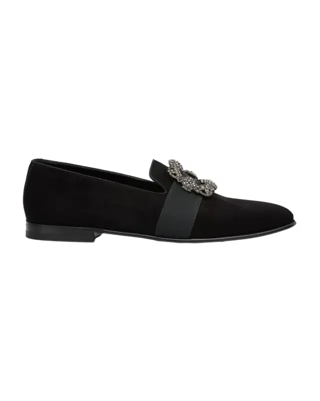 Manolo Blahnik Men 's Carlton Suede Crystal Buckle Loafers