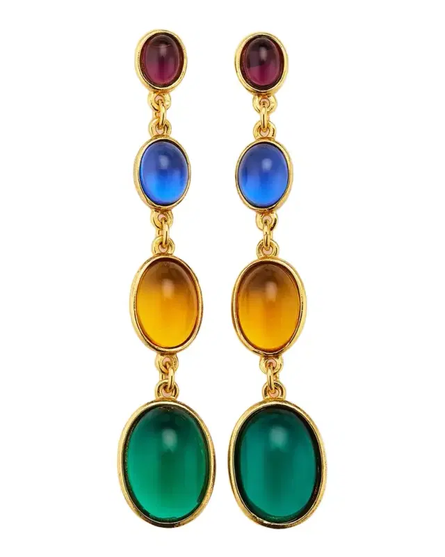 Gold Post Earrings with Multi-Stone Drops