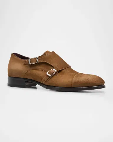 Brioni Men's York Suede Double-Monk Strap Loafers | Thumbnail 3 Brioni Men's York Suede Double-Monk Strap Loafers | Thumbnail 3