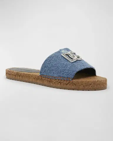Dolce & Gabbana DG Medallion Denim Flat Espadrille Sandals | Thumbnail 3