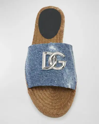 Dolce & Gabbana DG Medallion Denim Flat Espadrille Sandals | Thumbnail 5