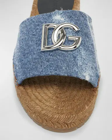 Dolce & Gabbana DG Medallion Denim Flat Espadrille Sandals | Thumbnail 6