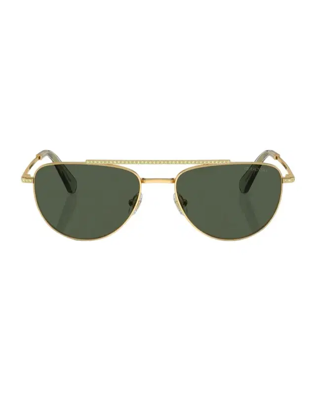 Crystal-Embellished Metal Aviator Sunglasses