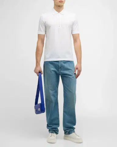 Ferragamo Men's Zip-Front Cotton Polo | Thumbnail 2 Ferragamo Men's Zip-Front Cotton Polo | Thumbnail 2