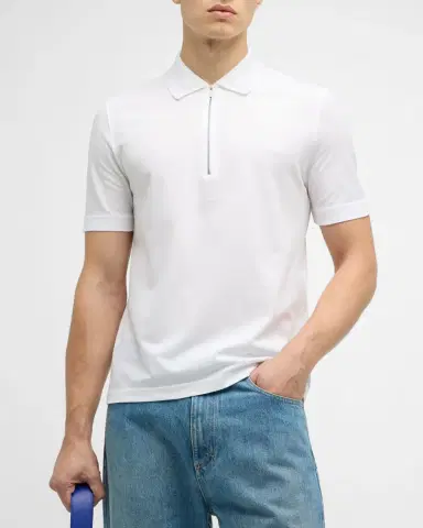 Ferragamo Men's Zip-Front Cotton Polo | Thumbnail 3 Ferragamo Men's Zip-Front Cotton Polo | Thumbnail 3