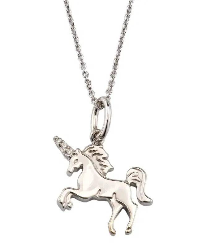 18K White Gold Diamond Unicorn Necklace