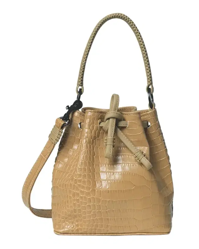 Micro Croc-Embossed Drawstring Bucket Bag
