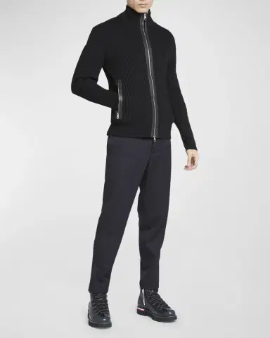 Moncler Men's Ribbed Cardigan with Leather Trim | Thumbnail 2