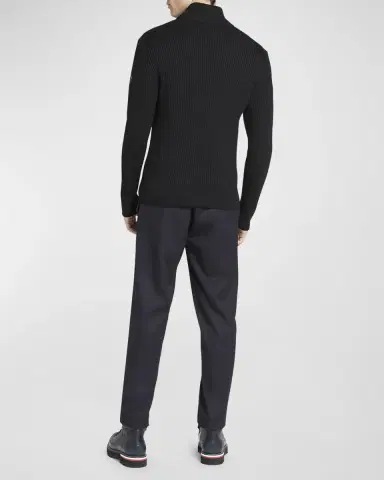 Moncler Men's Ribbed Cardigan with Leather Trim | Thumbnail 3