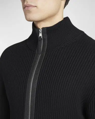 Moncler Men's Ribbed Cardigan with Leather Trim | Thumbnail 5