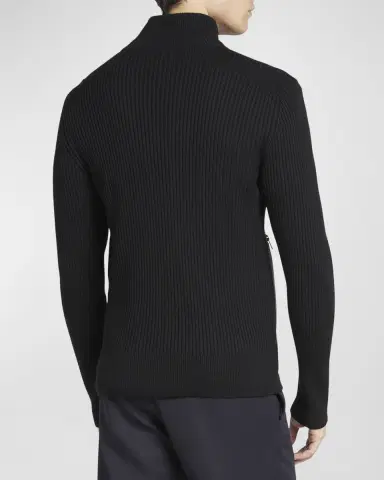 Moncler Men's Ribbed Cardigan with Leather Trim | Thumbnail 6